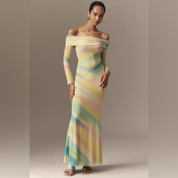 NWT! AFRM Long-Sleeve Off-The-Shoulder Mesh Maxi Dress - Size 1X ☁️ - Picture 1 of 6